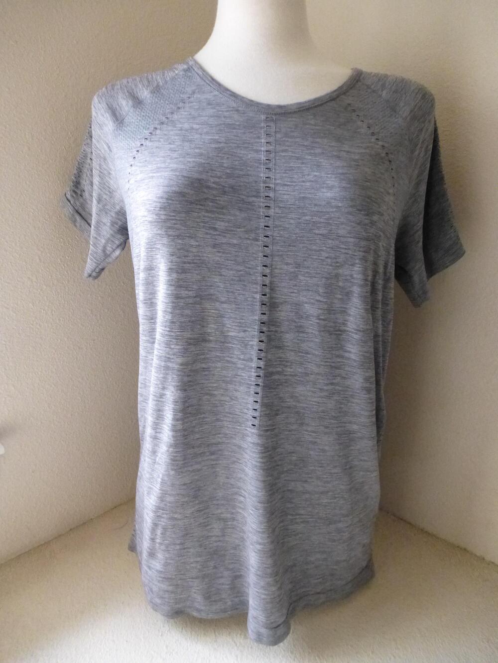 Athleta T Shirt Womens Large Foothill Seamless Perforated Vented Gray Raglan Top